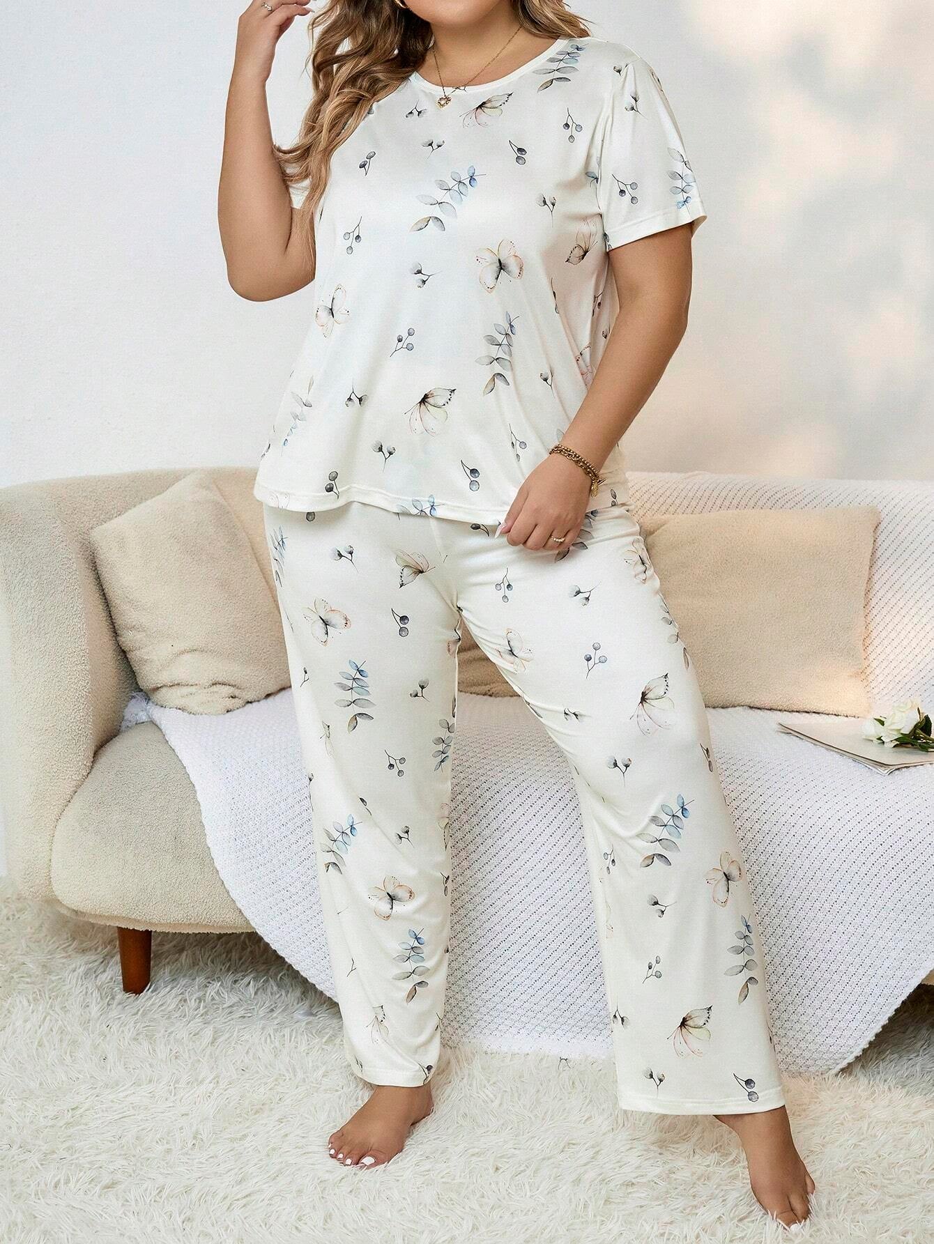 Plus Size Butterfly Printed Pajama Set