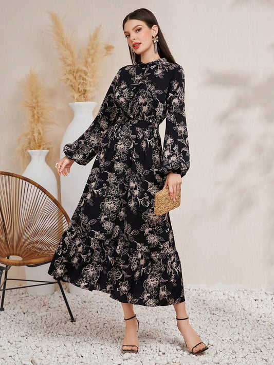 Modely Women'S Lantern Sleeve Dress with Floral Print