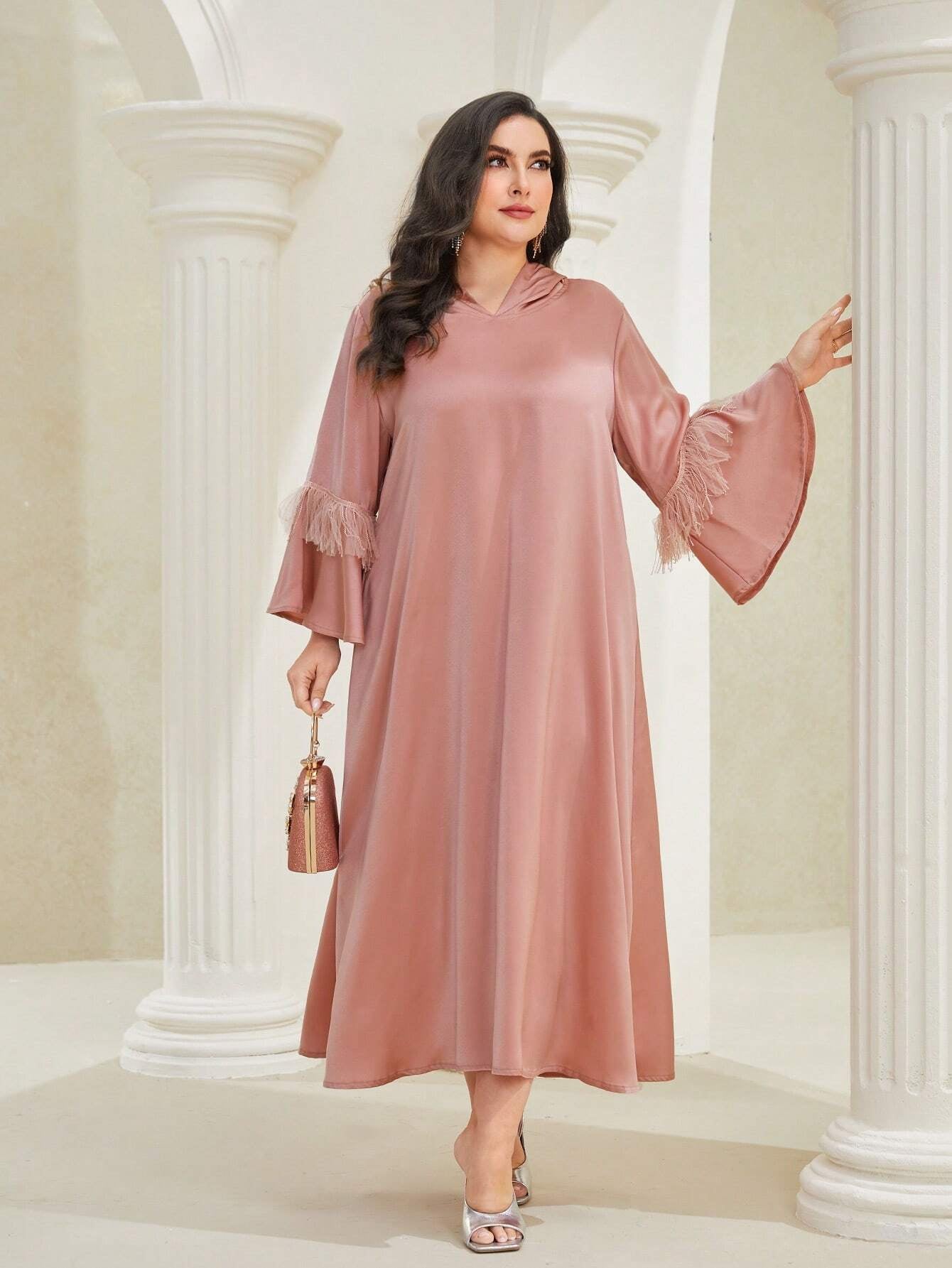 Najma plus Flounce Sleeve Hooded Dress