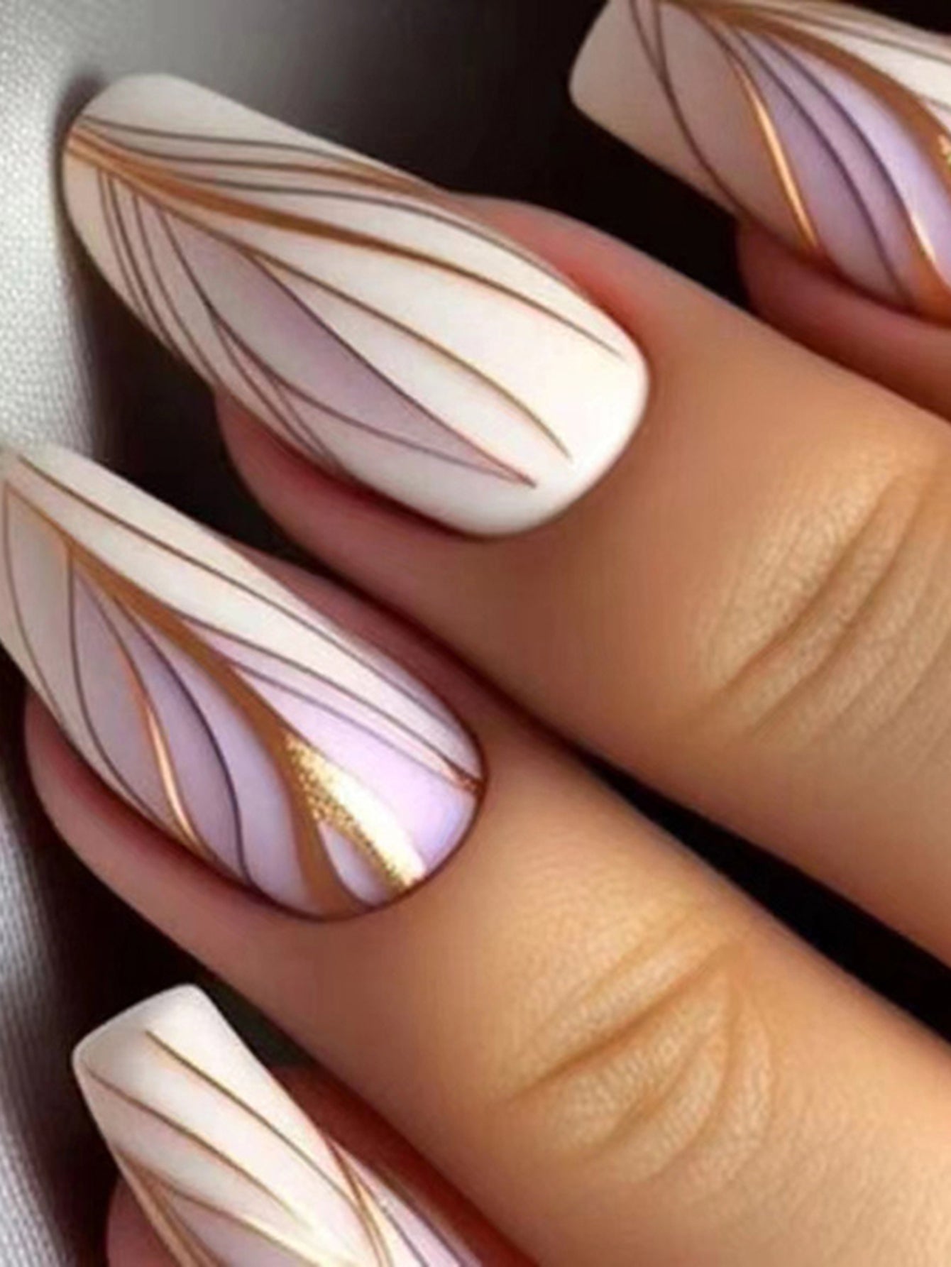 Express Your Love with 24Pcs Line Art Long Coffin Stripe Pattern Elegant Full Cover Fake Nail Kit