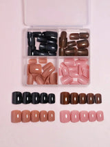 4 Colors (96 Pcs) Square Shape Press Nails Medium Size False Nails Brown Series Fake Nails Acrylic Faux Gloss Design Nails Full Coverage Nails for Women and Girls as Gifts