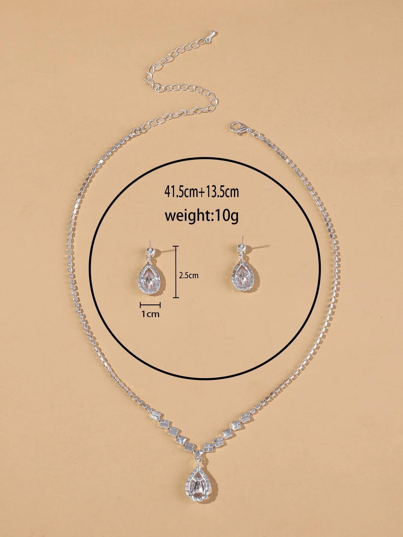 Rhinestone Water-Drop Charm Necklace & Drop Earrings for Women for Party Banquet Wedding