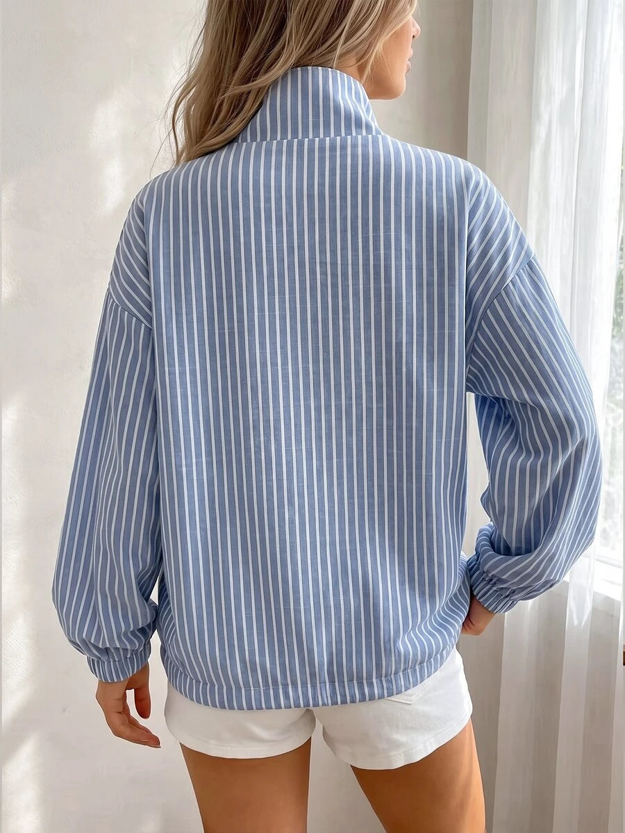 SHEIN Cévolie جاكيت نسائي خفيف بطبعة زرقاء وبيضاء وسحاب