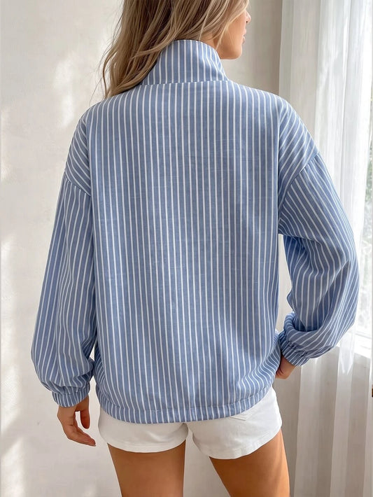 SHEIN Cévolie جاكيت نسائي خفيف بطبعة زرقاء وبيضاء وسحاب