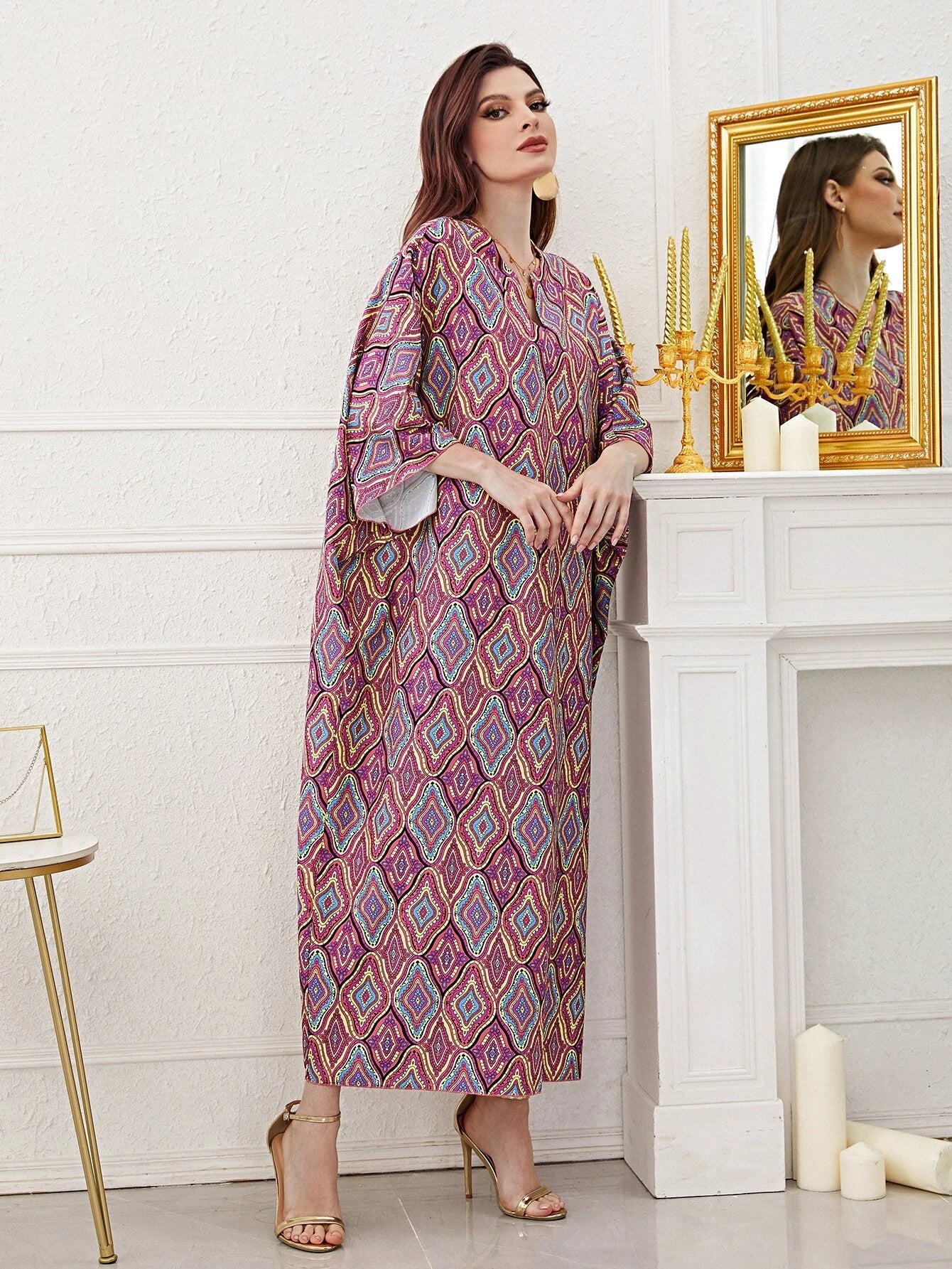 Najma Women'S Loose Turkish Long Shirt with Geometric Pattern