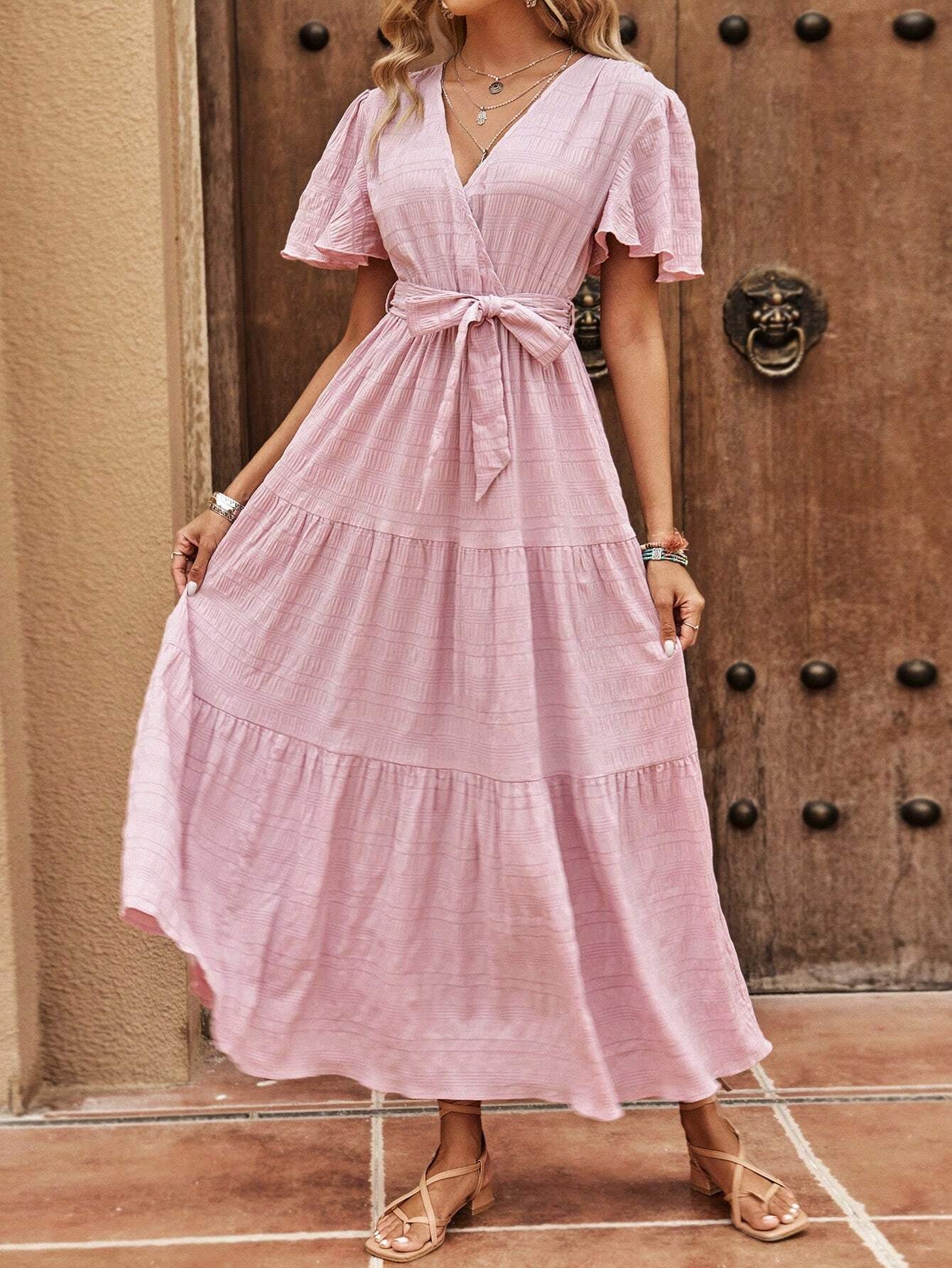 Clasi Bell Sleeve Belted A-Line Dress