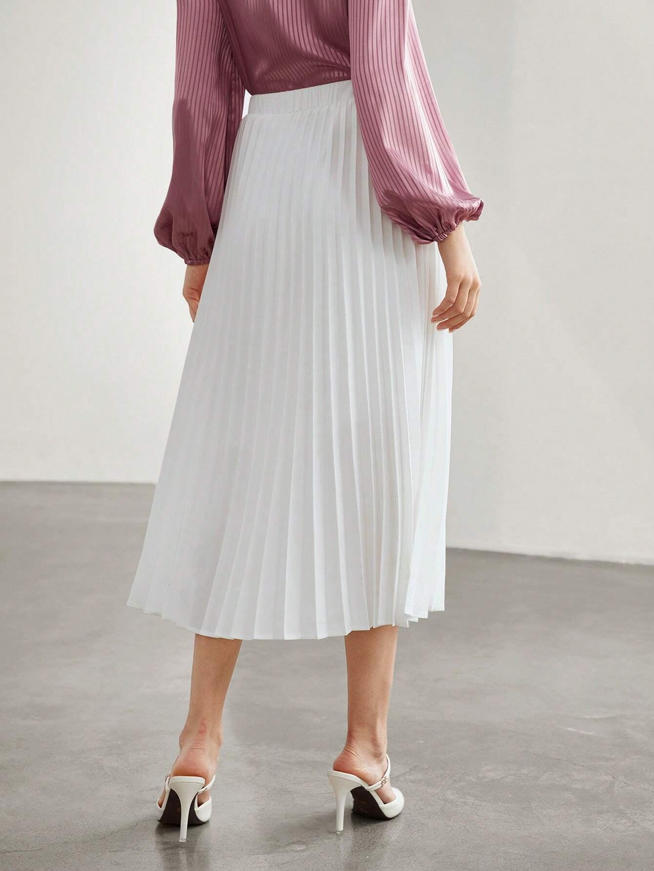 Mulvari Women'S Elastic Waist Pleated Skirt