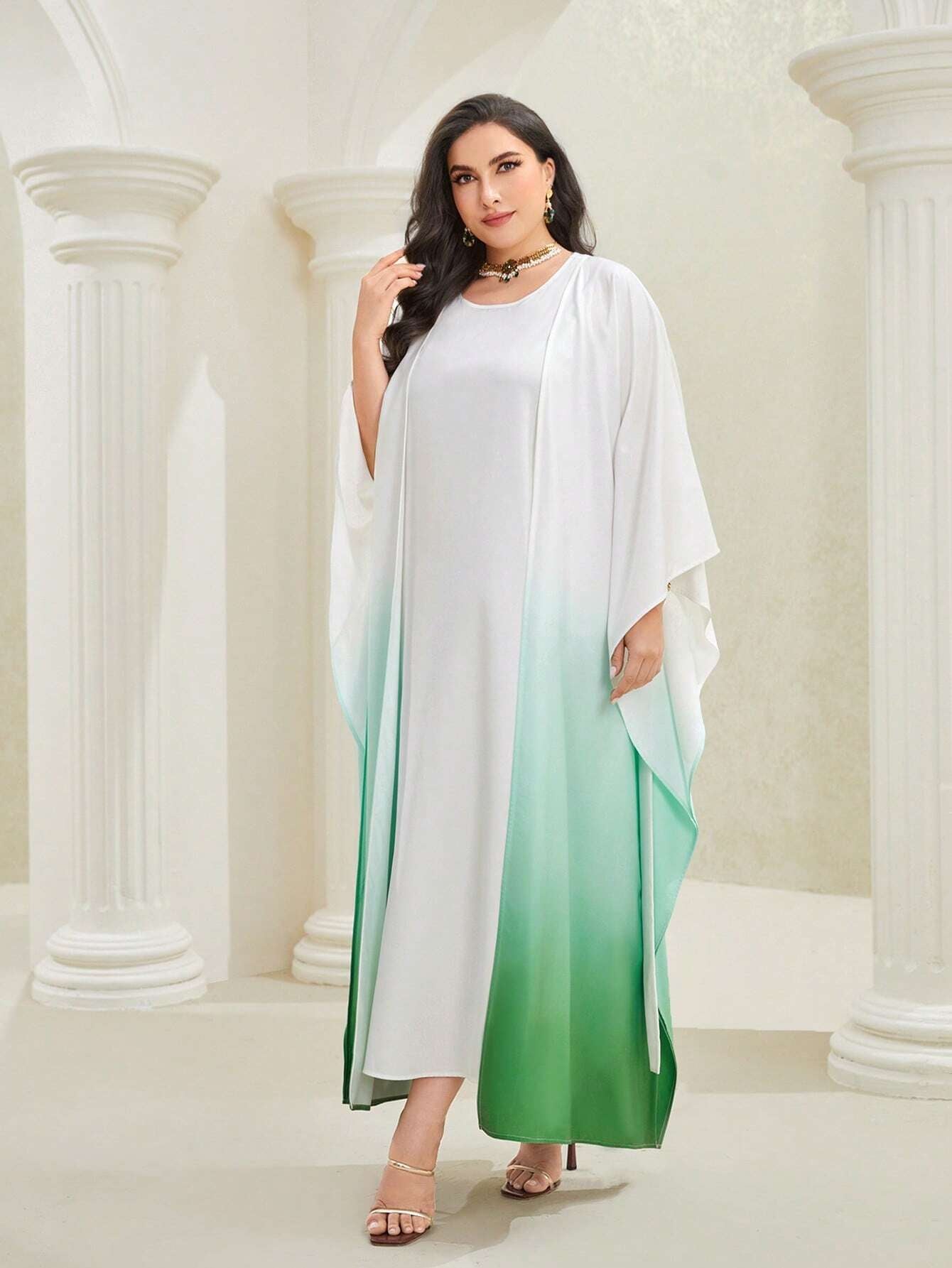 Najma plus Ombre Batwing Sleeve Belted Dress