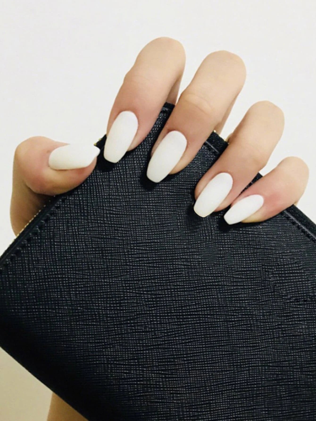 Get Glamorous with 24Pcs Medium Coffin White Matte Pure Color Fake Nail & 1Pc Nail File & 1Sheet Tape