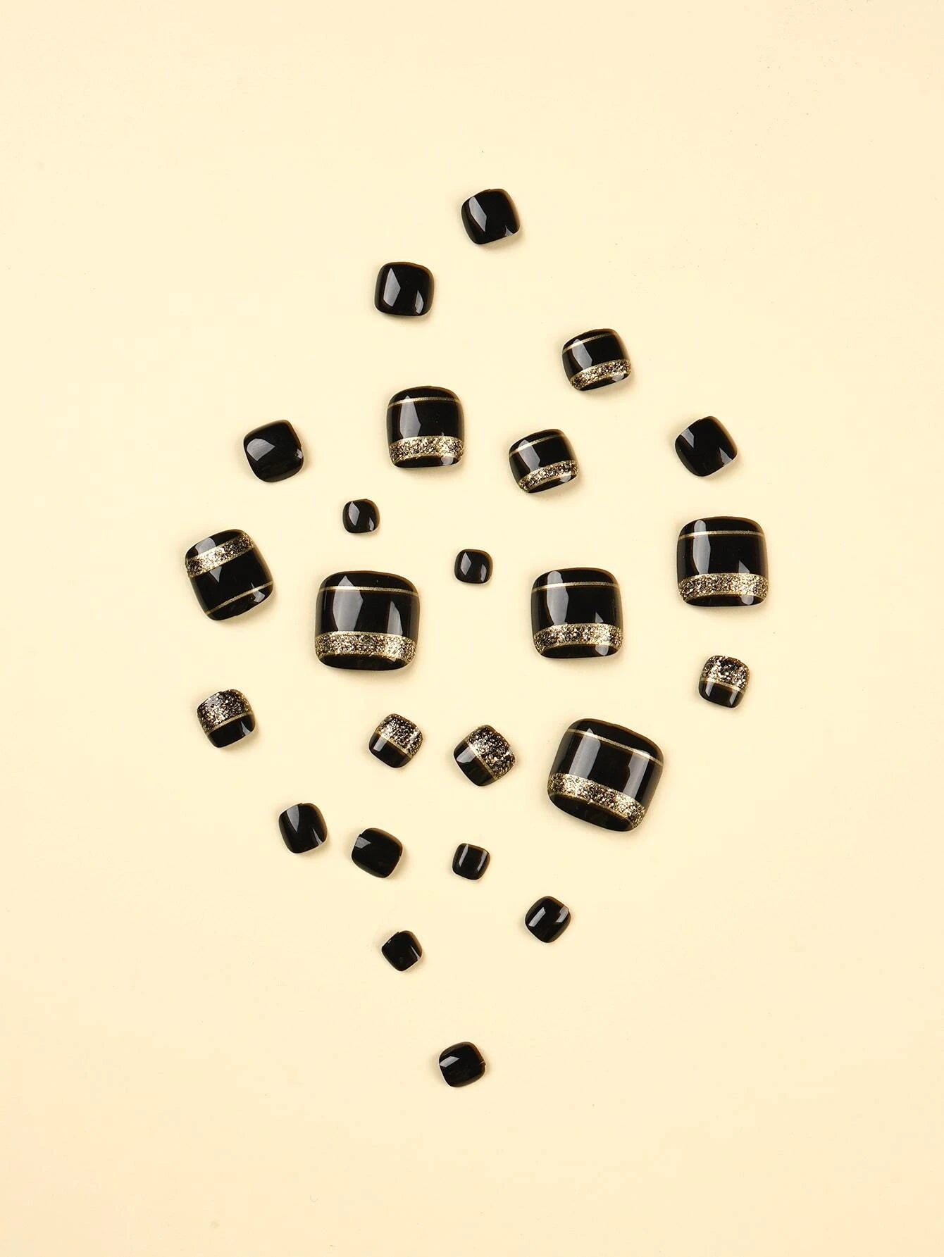 Elevate Your Style with 24Pcs Short Square Black Glitter Fake Nail & 1Pc Nail File & 1Sheet Tape