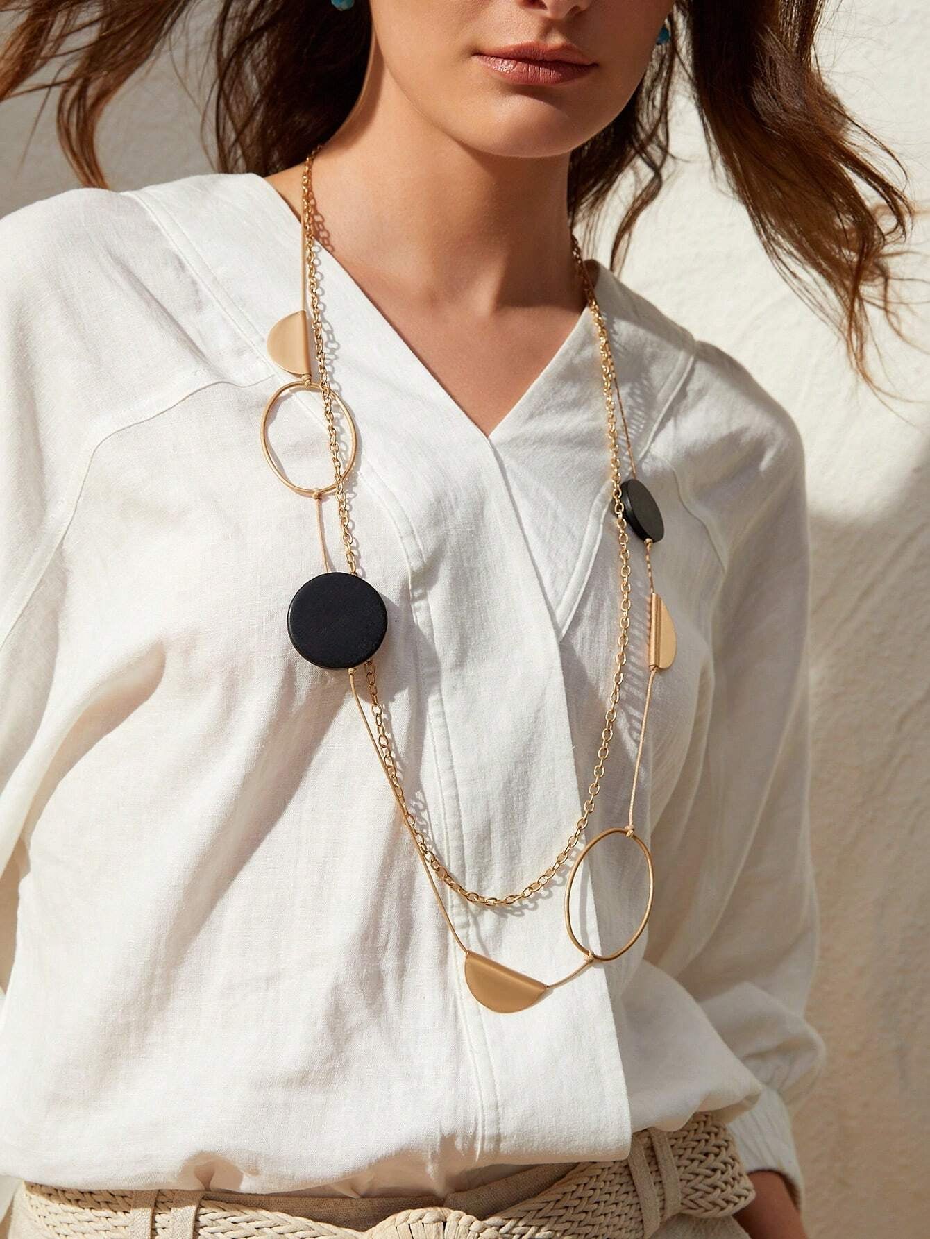 VCAY Handmade Double Layer Geometric Long Necklace