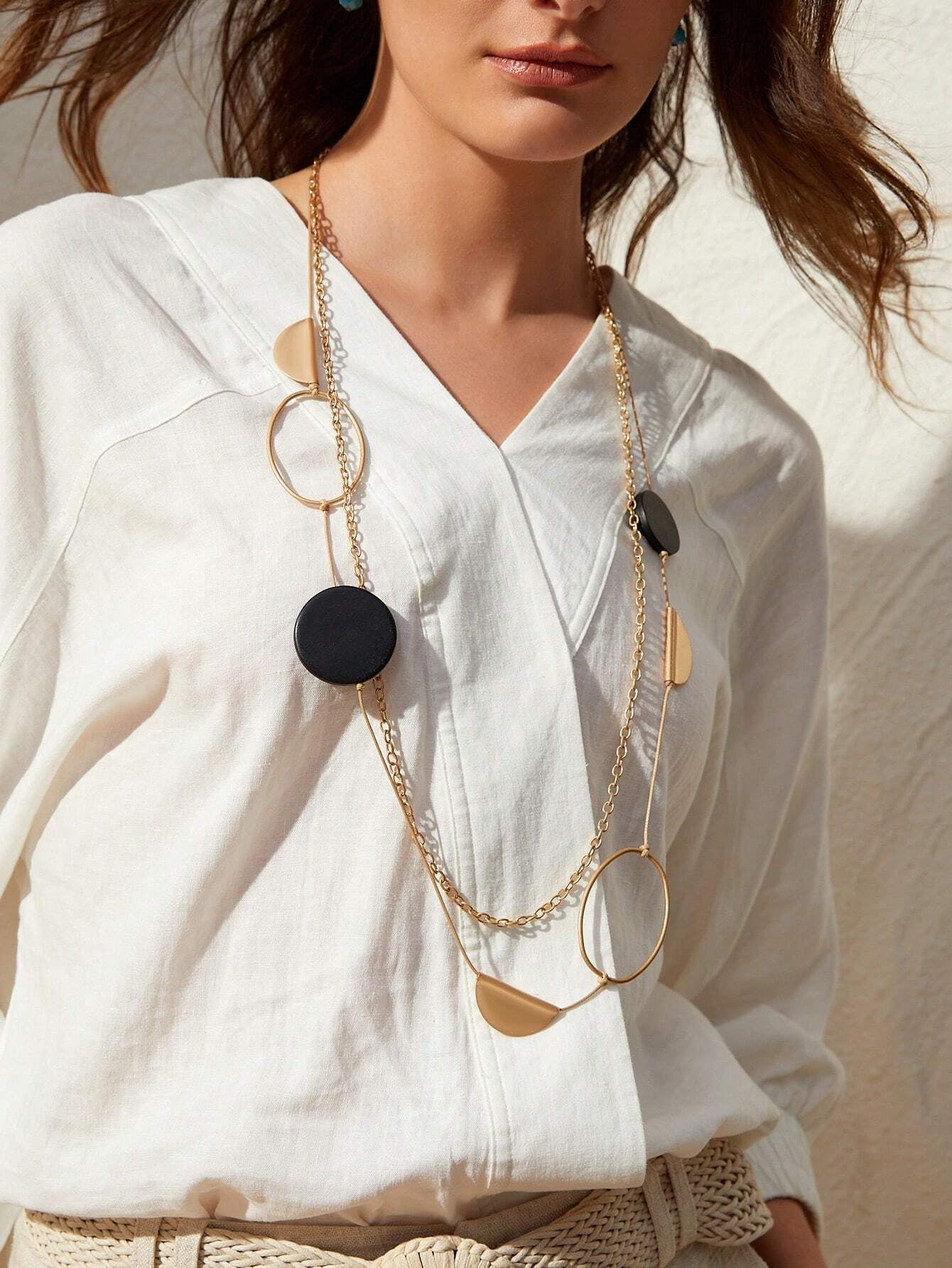 VCAY Handmade Double Layer Geometric Long Necklace