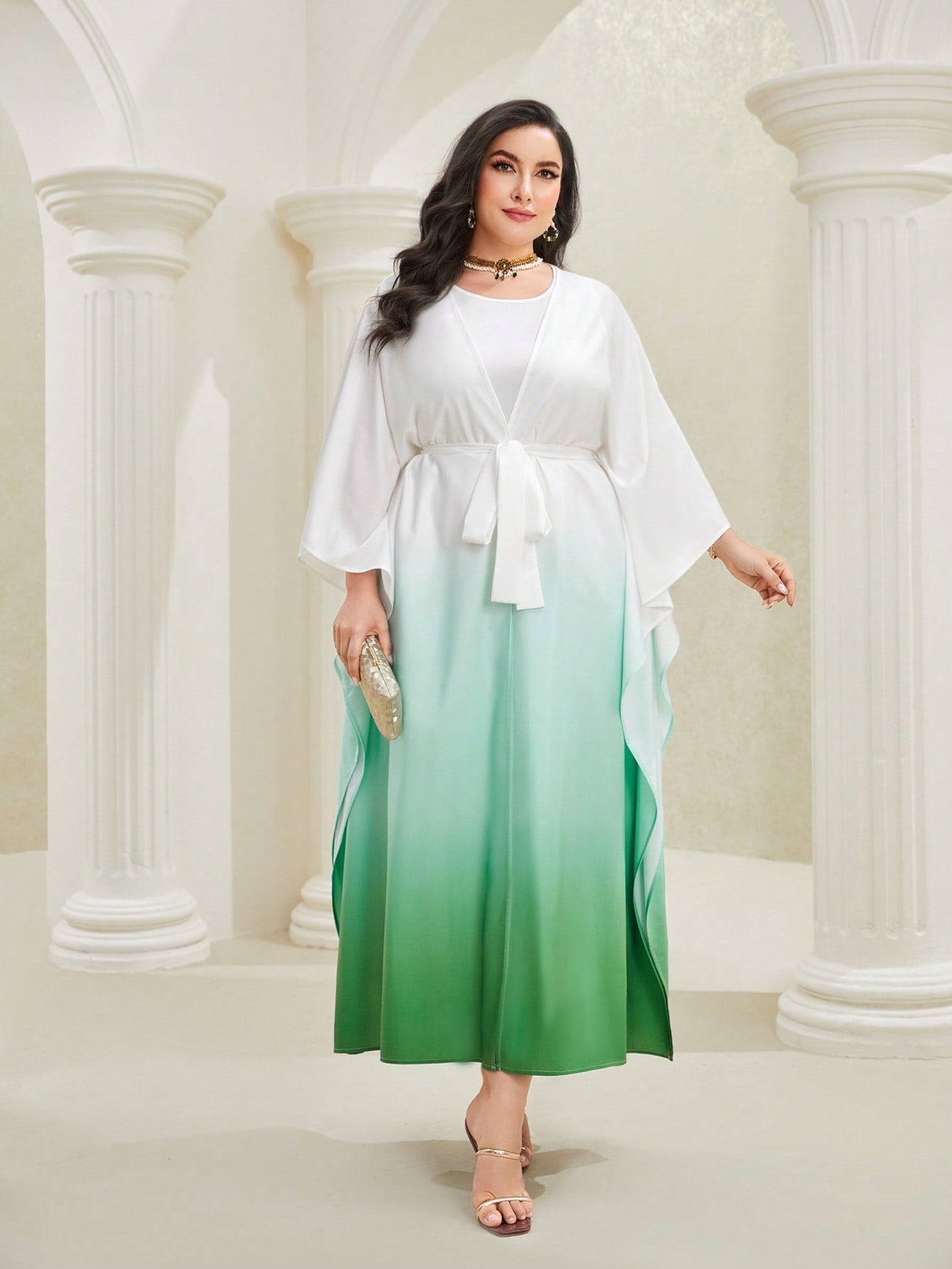 Najma plus Ombre Batwing Sleeve Belted Dress