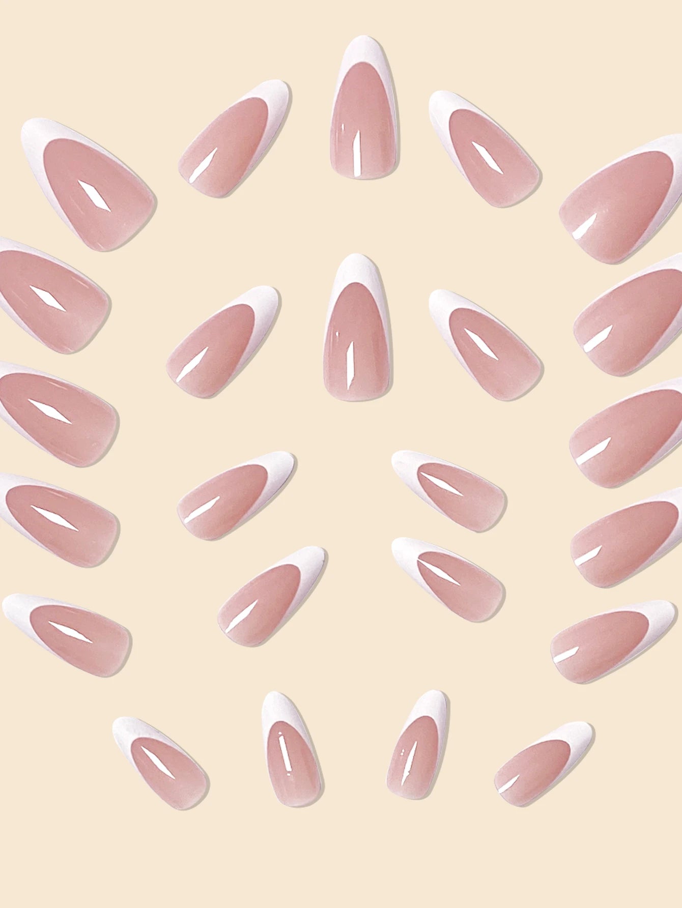 24Pcs False Nails in Waterdrop Shape, Black French Manicure with Small Flowers & Pointy Almond Shape +Jelly Glue + Nail File