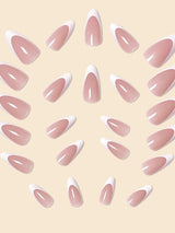 Upgrade Your Look with 24Pcs Long Almond French Style Full Cover Fake Nail Kit Never Go Out of Style