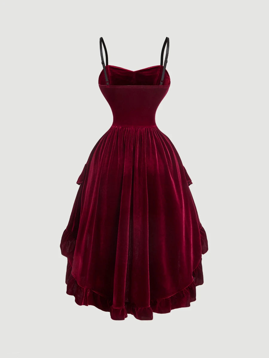 SHEIN MOD فستان ميدي مخملي بلون عنابي