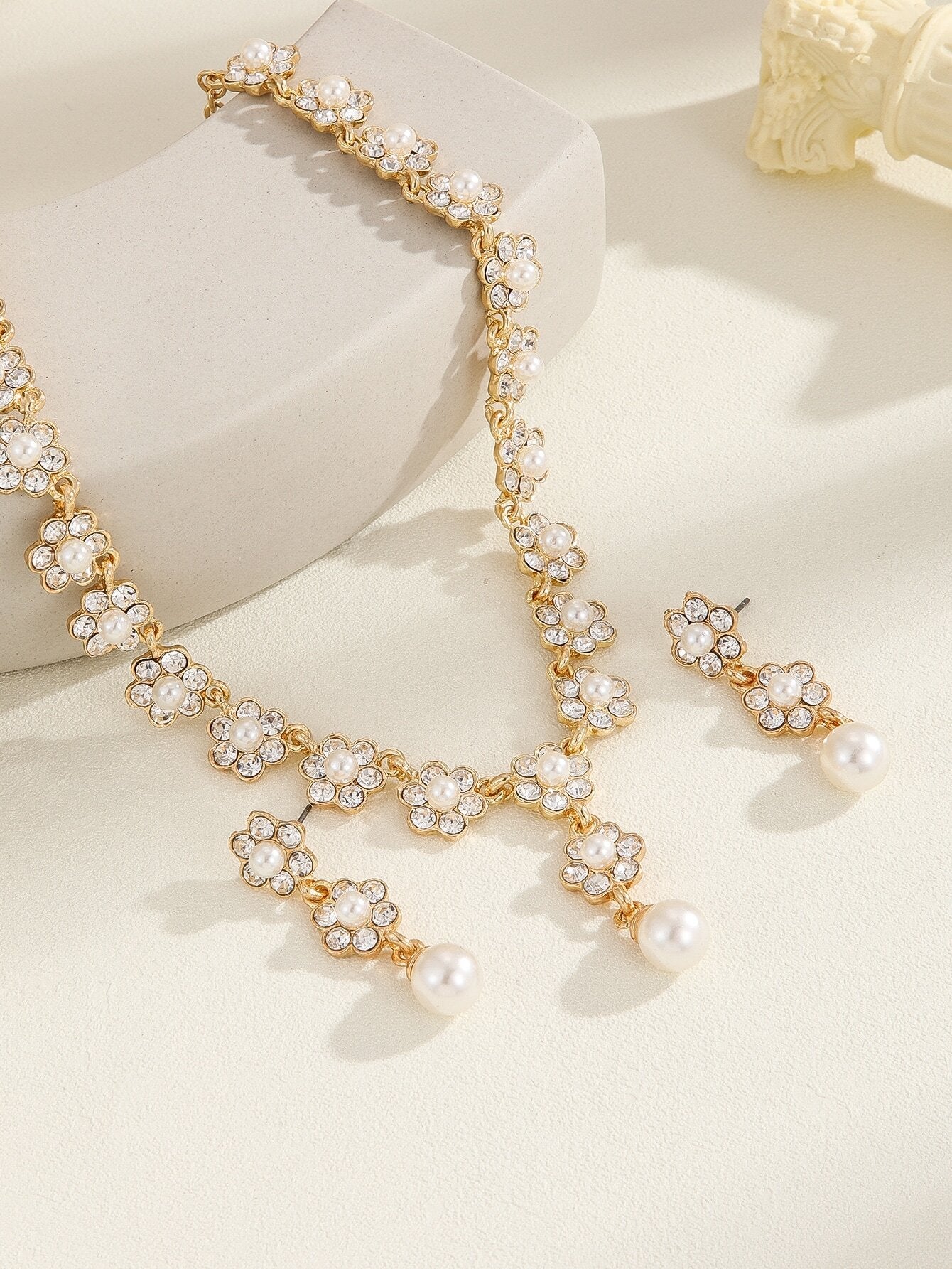 3Pcs/Set Wedding Bridal Jewelry Set with Small Faux Pearl, Crystal Water Drop Earrings and Necklace for Women'S Evening Party Dresses