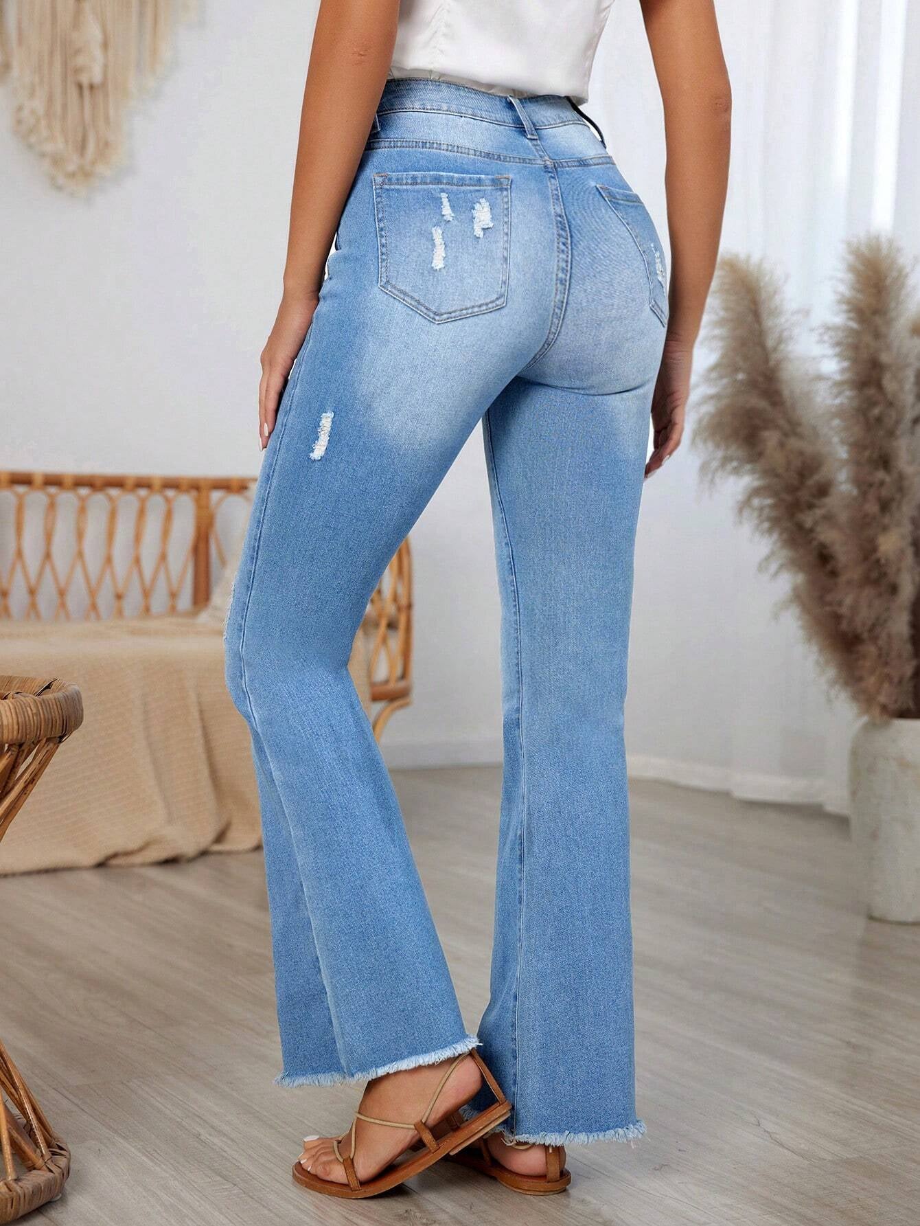 LUNE Women'S Ripped Flared Jeans