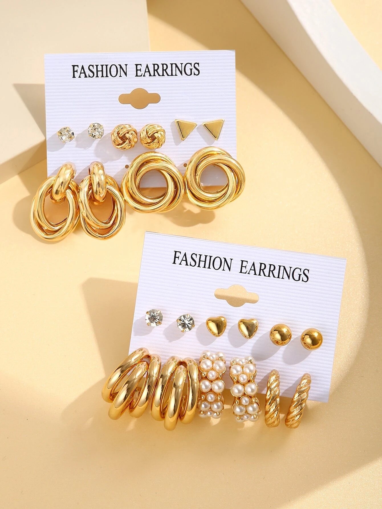 24Pcs Simple Rhinestone Faux Pearl Earrings with Metallic Geometric Design for Women, Perfect for Vacation, Dating, Gifts and Daily Wear