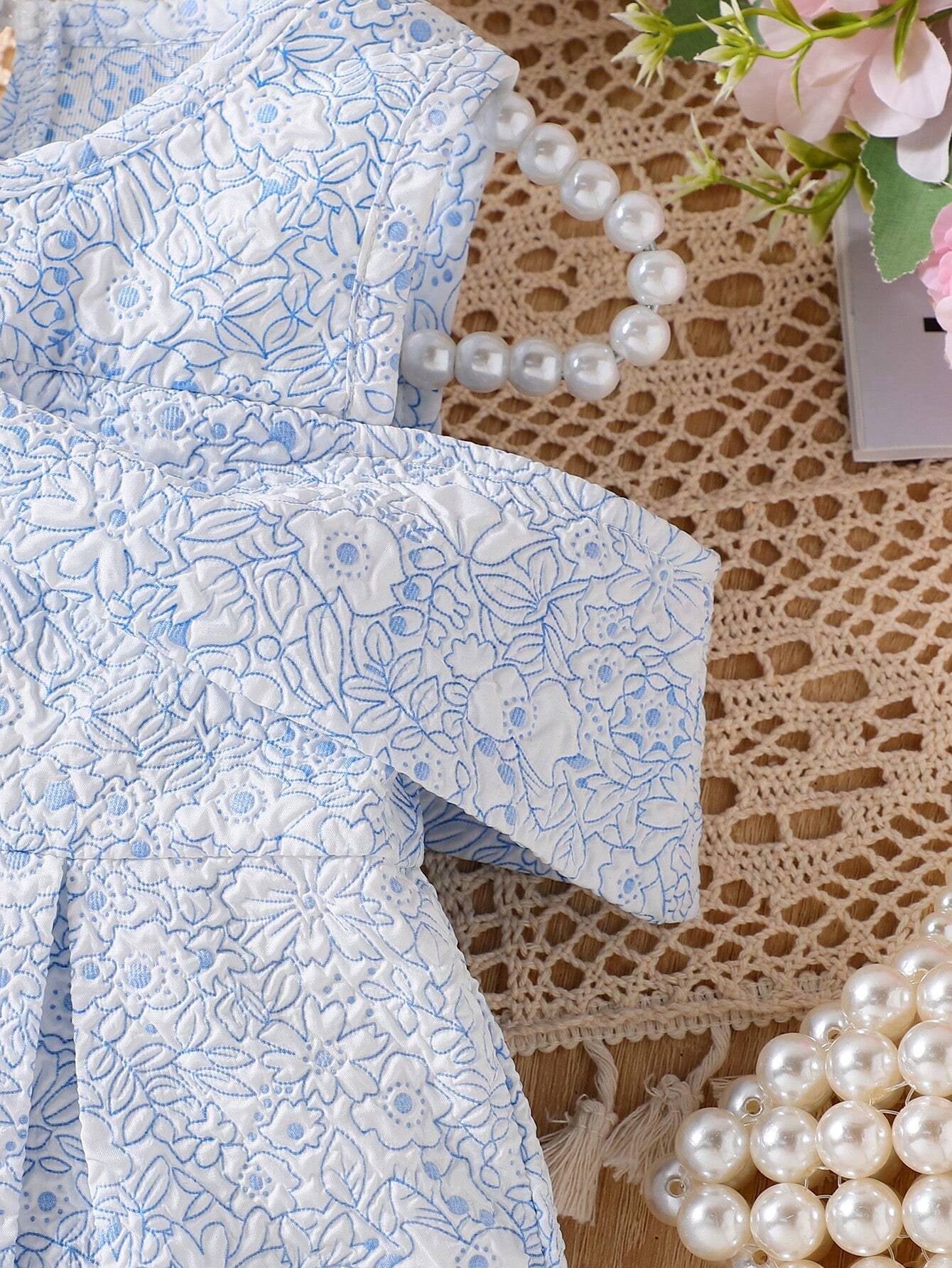 Baby Girls' Simple Jacquard 3D Puff Cold-Shoulder Dress