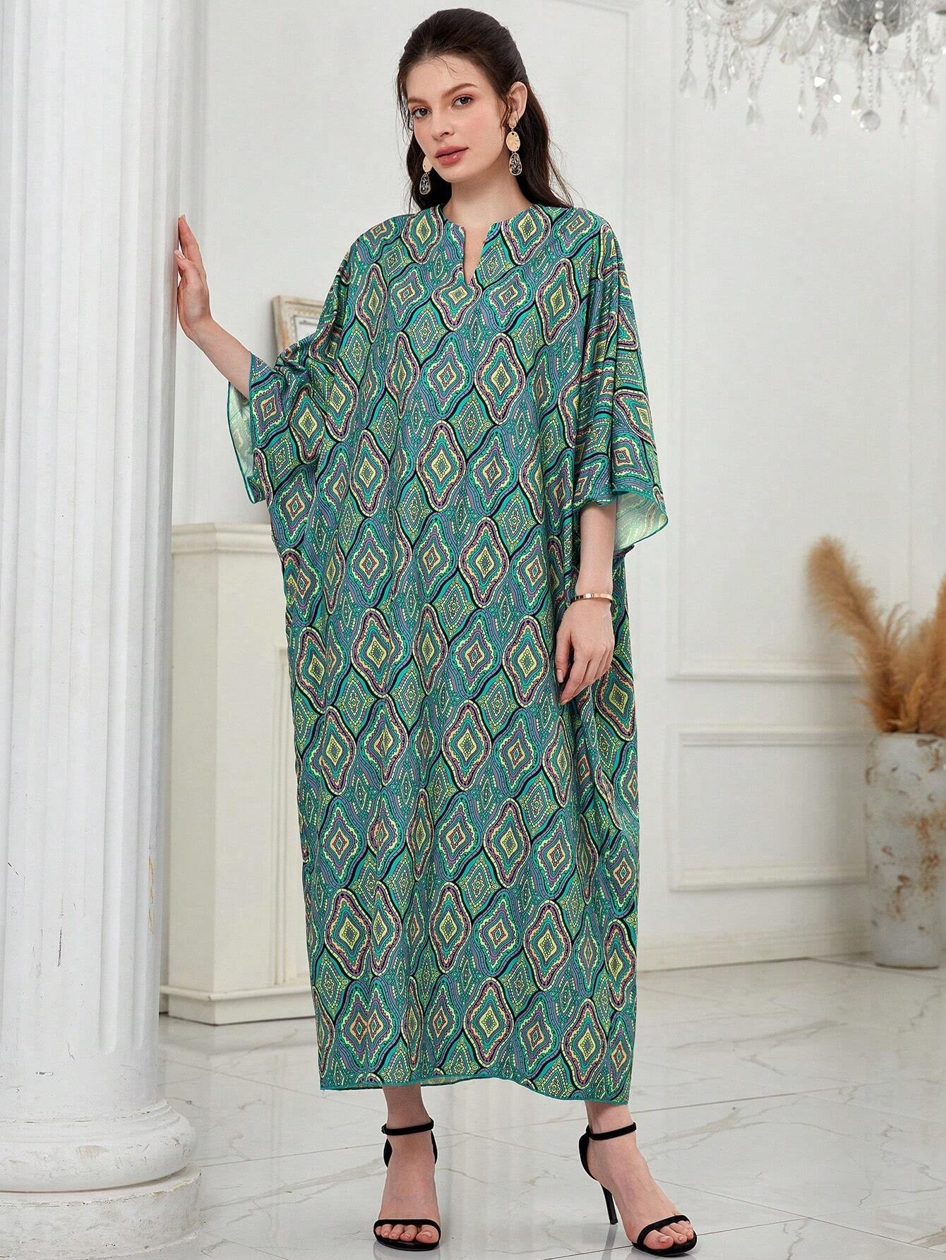 Najma Women'S Loose Turkish Long Shirt with Geometric Pattern