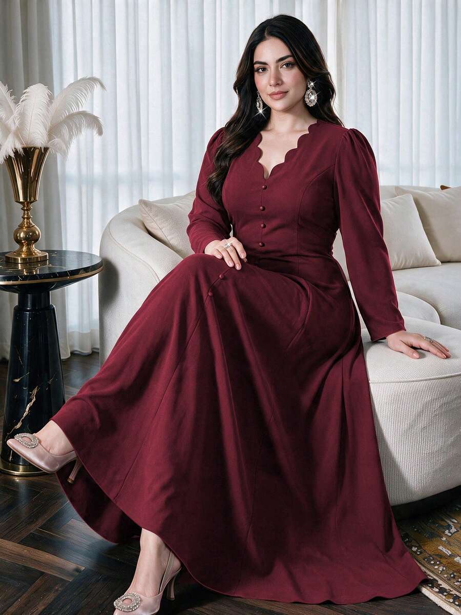 SHEIN Modelyn فستان عنابي بأزرار أمامية