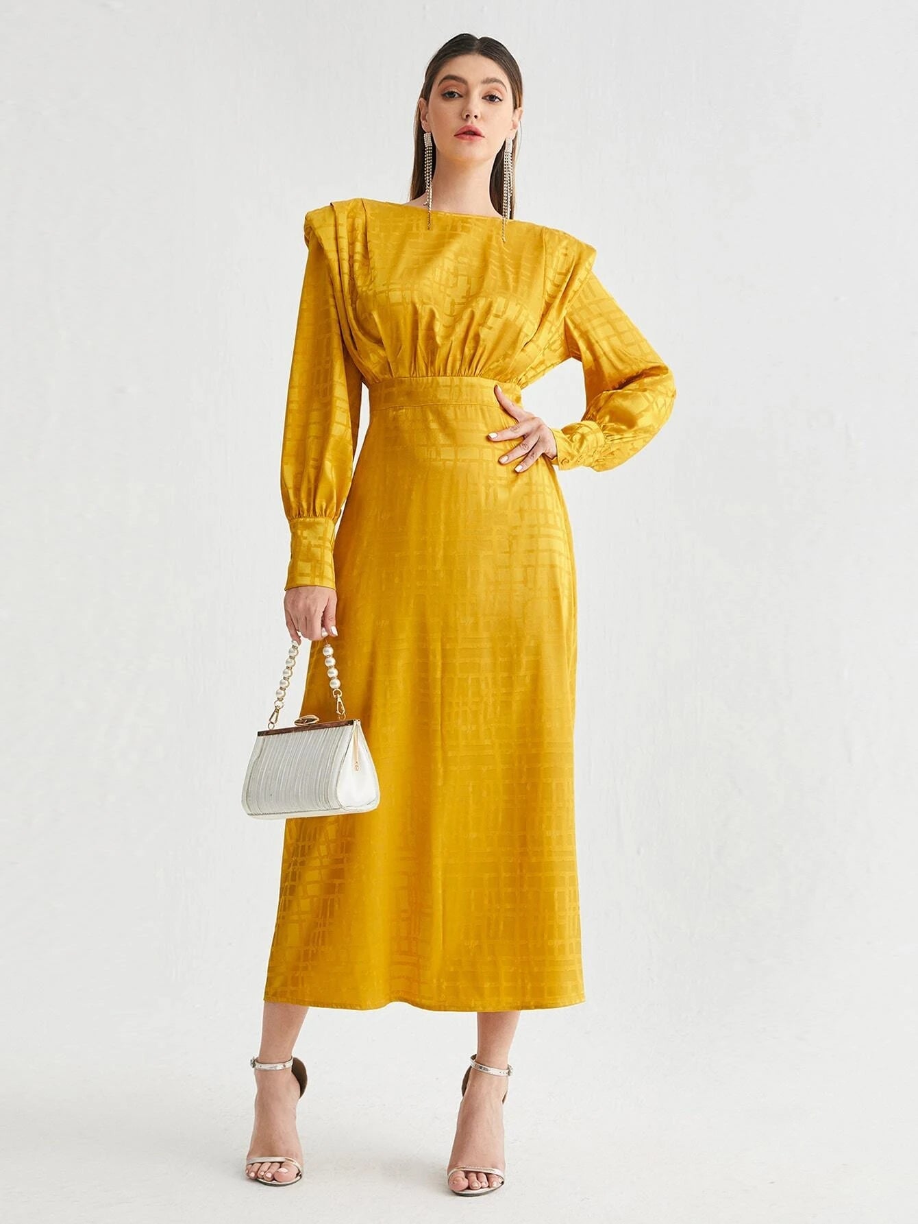Modely Shoulder Pad Plaid Dress