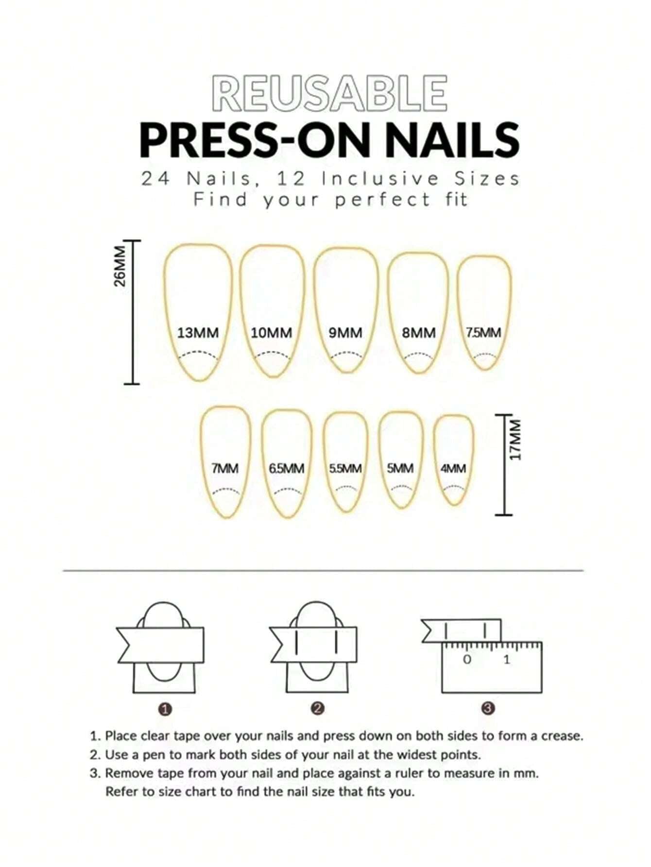 24Pcs False Nails in Waterdrop Shape, Black French Manicure with Small Flowers & Pointy Almond Shape +Jelly Glue + Nail File