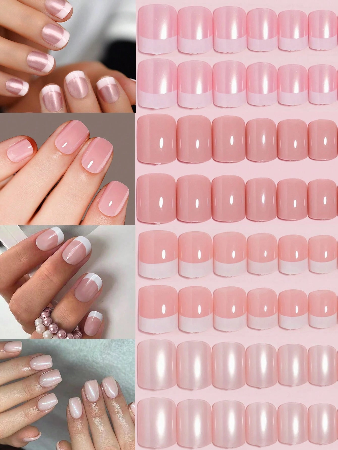 96Pcs(4Colors) Short Square Press on Nails Acrylic Short Fake Nails Full Cover Black and White French Designs Shiny Glue on Nails False Nail as Gift for Women and Girls with Storage Box