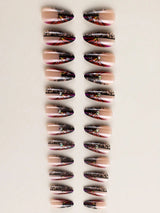 Galaxy Gradient Sparkling Powder Medium Almond Shape False Nails Set(24Pcs)+1Pc Jelly Glue+1Pc Nail File