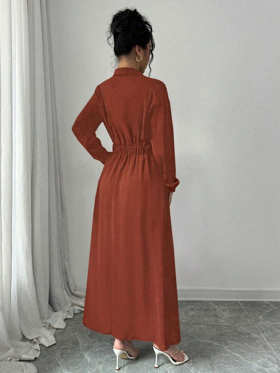 SHEIN Elenzga فستان طويل بأكمام طويلة وأزرار أمامية