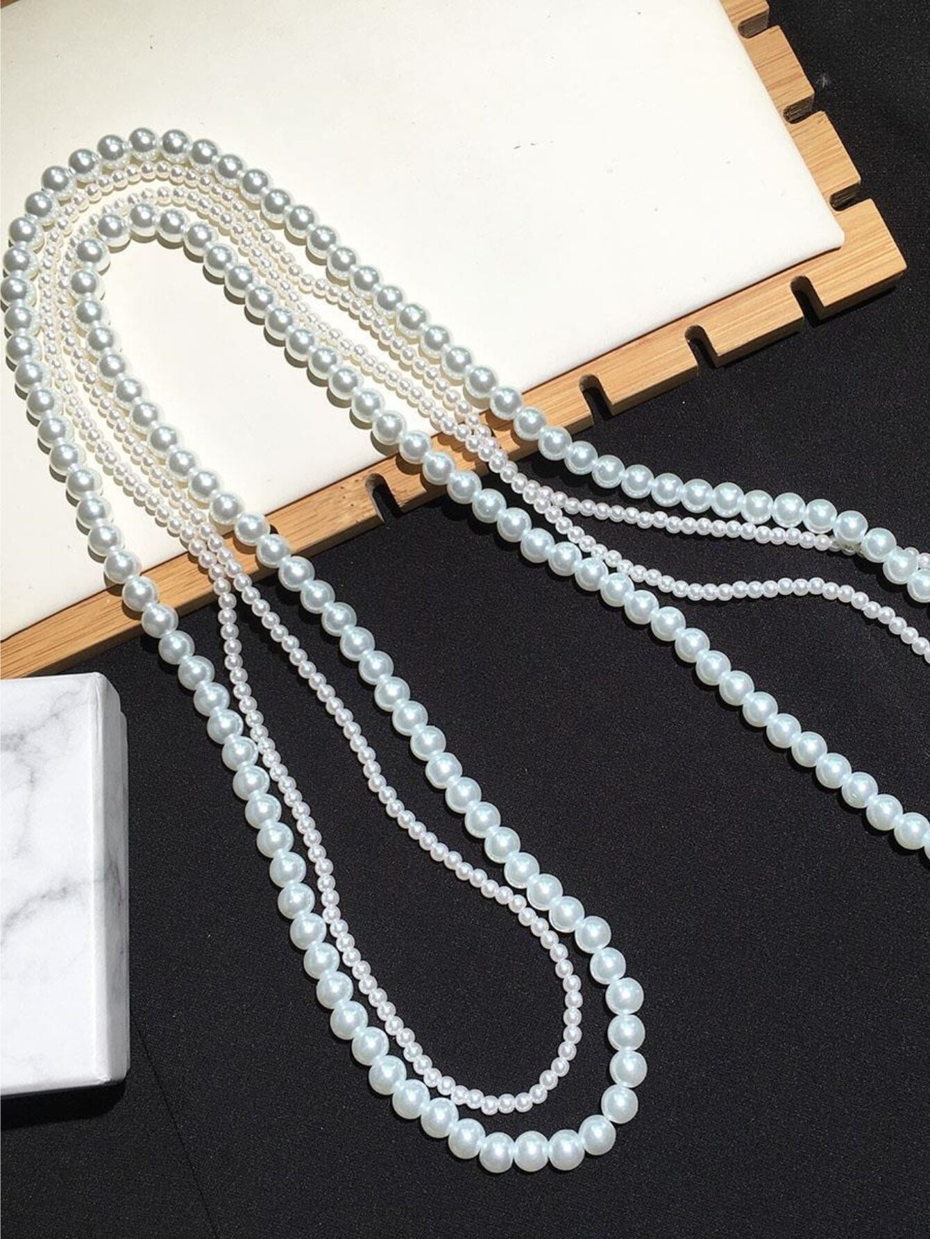1 Light Luxury Fashion Long Artificial Faux Pearl Ladies Necklace Double Stacked Spring Summer Sweater Chain Accessories