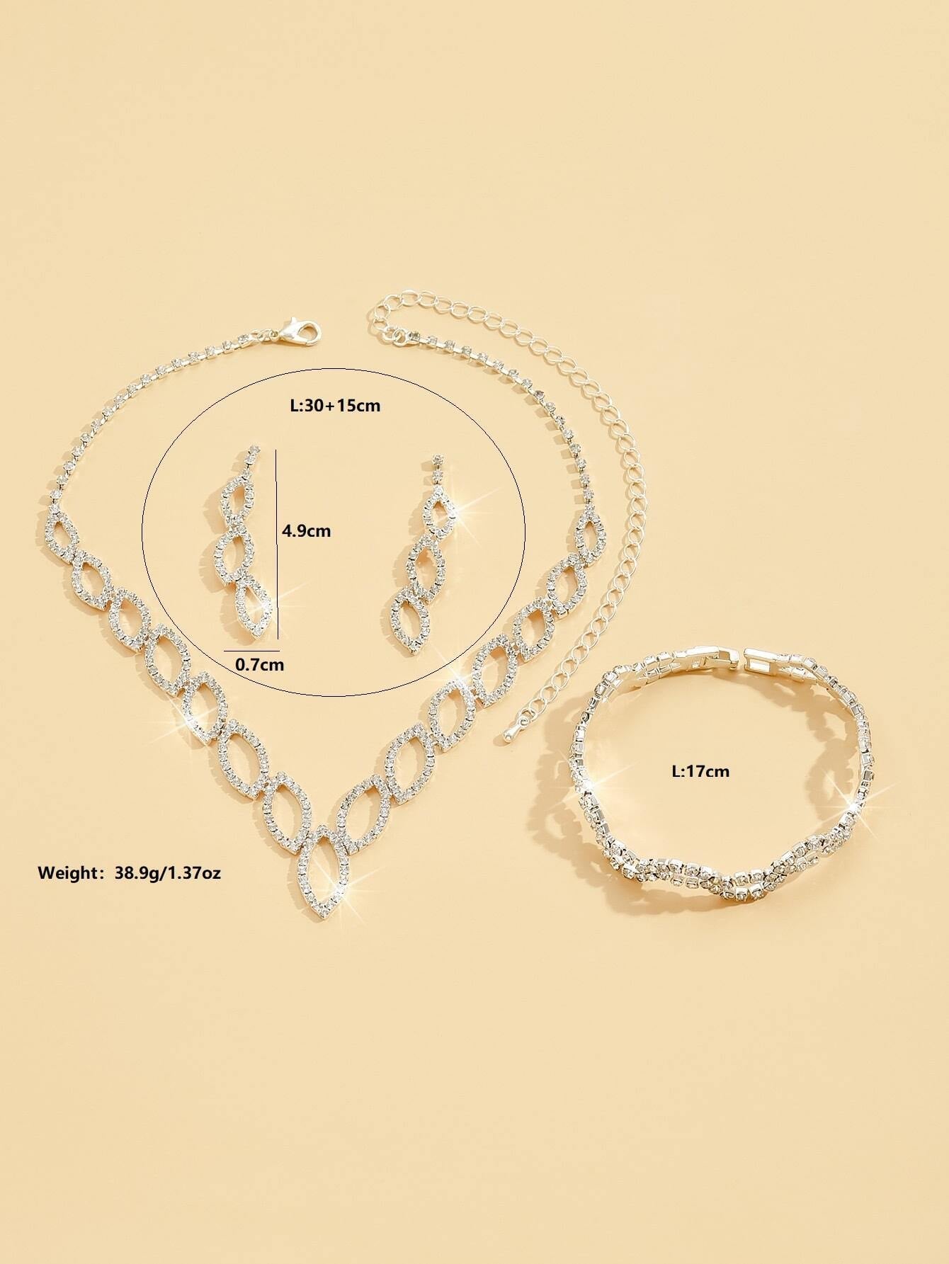 1 Set Bridal Photography Women'S Necklace & Accessories Set Including Silver Earrings, Necklace and Bracelet