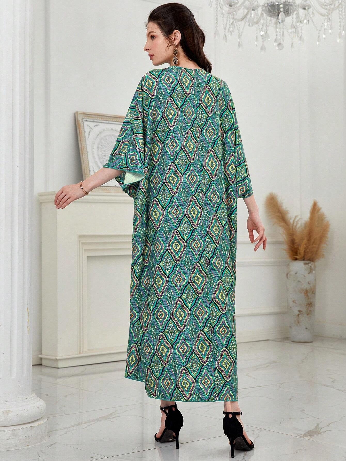 Najma Women'S Loose Turkish Long Shirt with Geometric Pattern