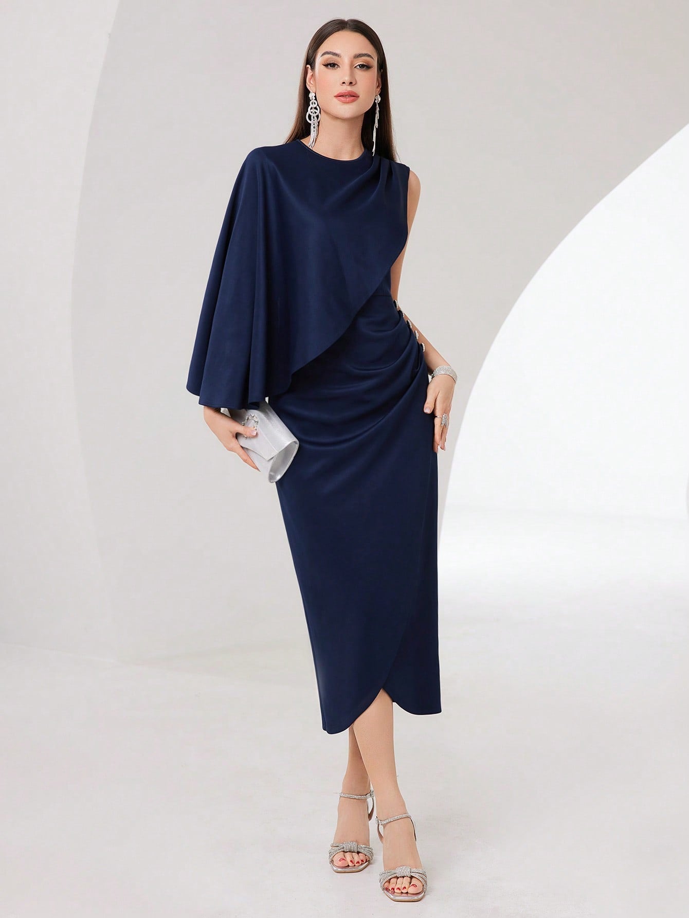 Modely Women'S One Shoulder Cross Design Dress with Asymmetrical Hem