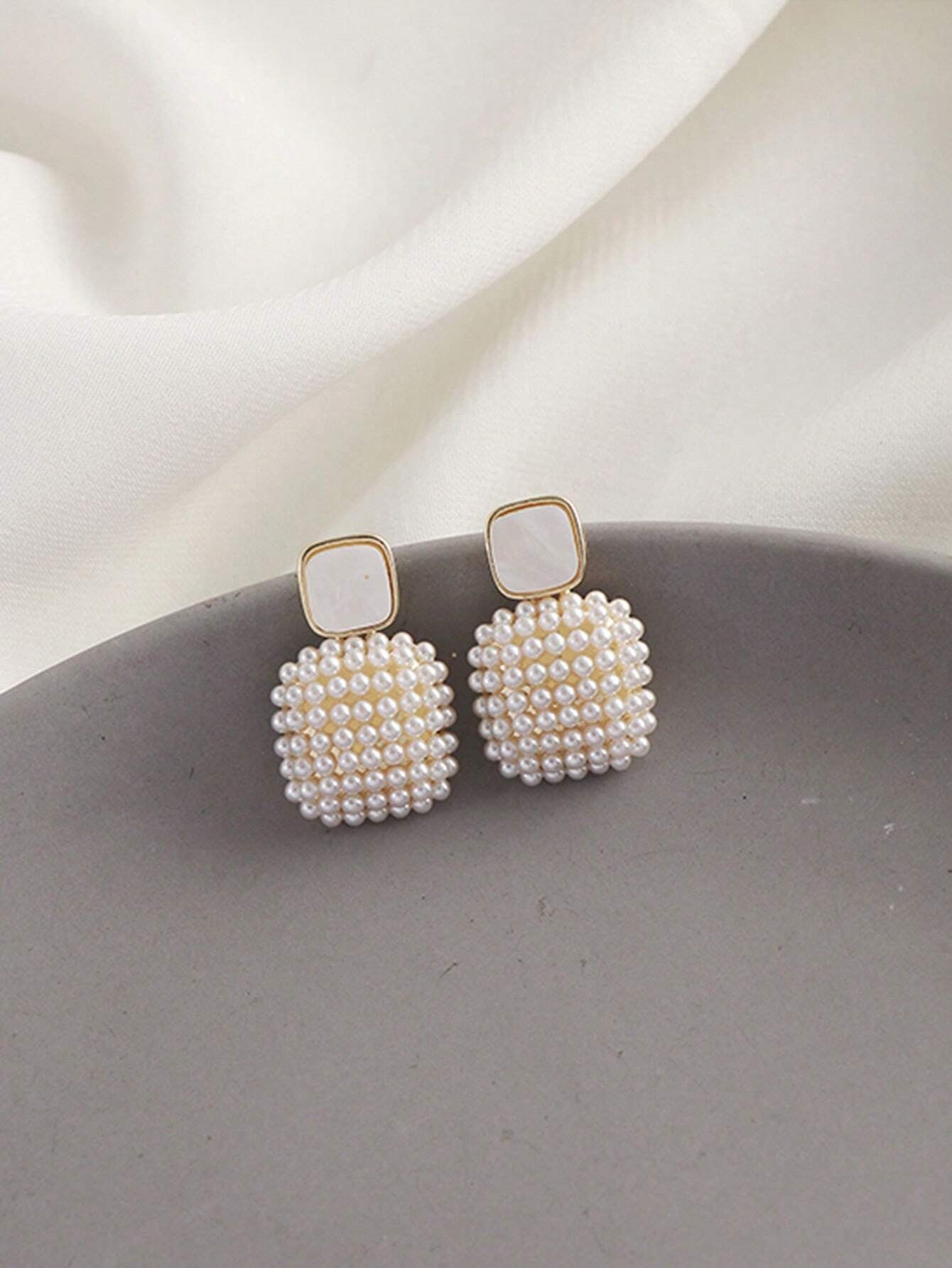 Rhinestone Decor Geometric Drop Earrings