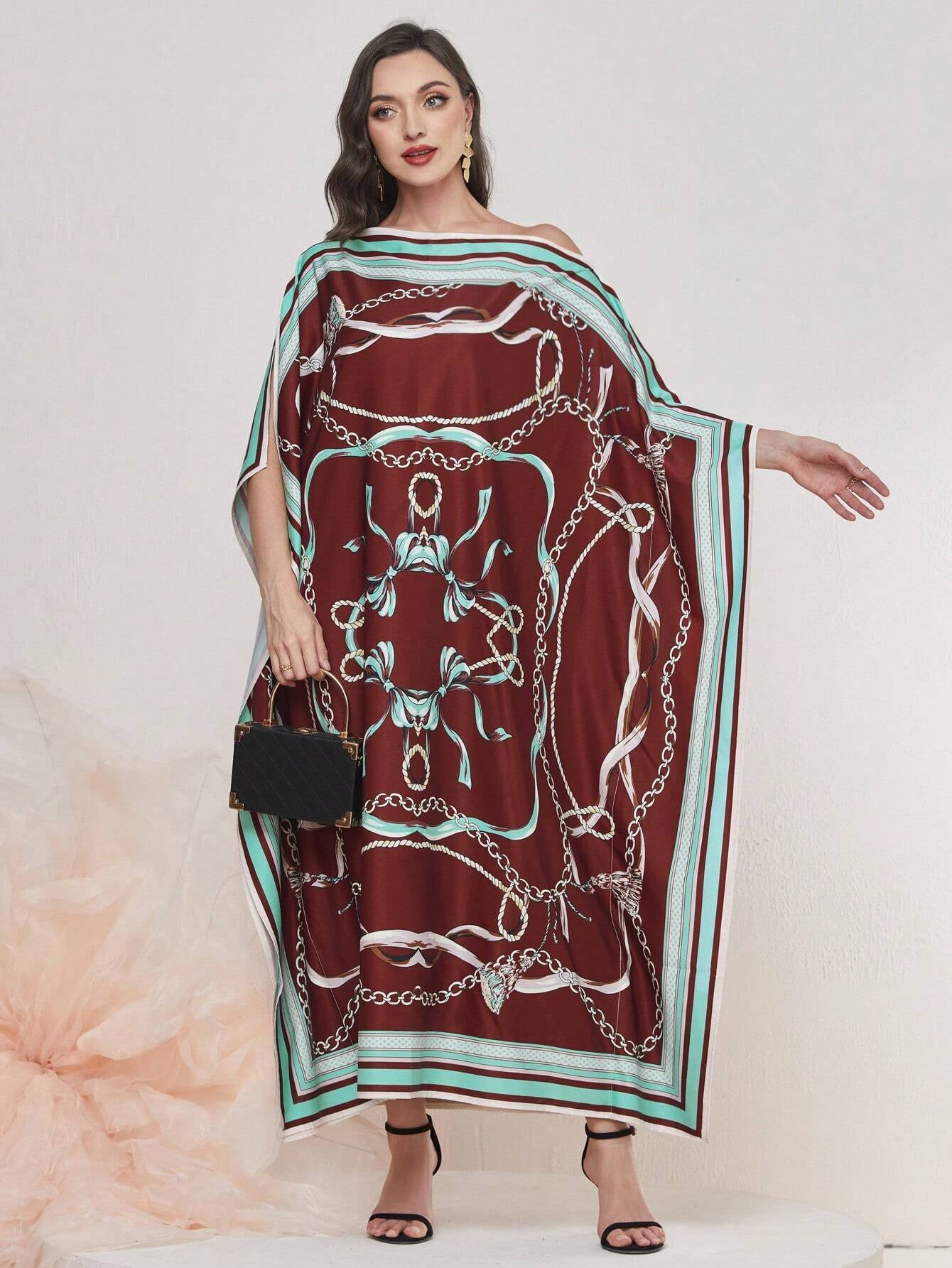 Najma Chain Print Bat-Wing Sleeve Kaftan