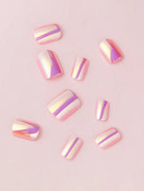24Pcs Long Almond Press on Nails - Cool Metallic Chrome Champagne False Nails | Punk Metal Chrome Finish Medium Reusable Fake Nails in 12 Sizes - Nail Kits as Gift for Women and Girls & 1Sheet Tape & 1Pc Nail File
