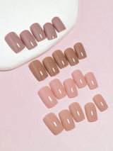 4 Colors (96 Pcs) Square Shape Press Nails Medium Size False Nails Brown Series Fake Nails Acrylic Faux Gloss Design Nails Full Coverage Nails for Women and Girls as Gifts