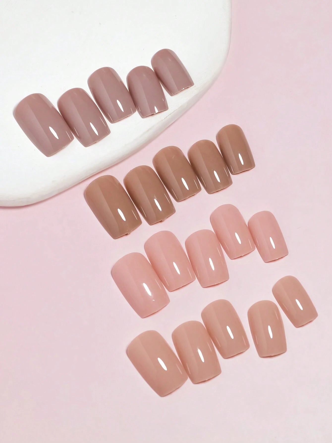 96Pcs (Matte Dark Brown/Matte Nude/Shiny Nude/Shiny Light Nude) DIY Colors Combined Gradient Design Natural Looking Press on Nails Short Fake Nails Square Nails Set with Storage Box as Gift for Women and Girls