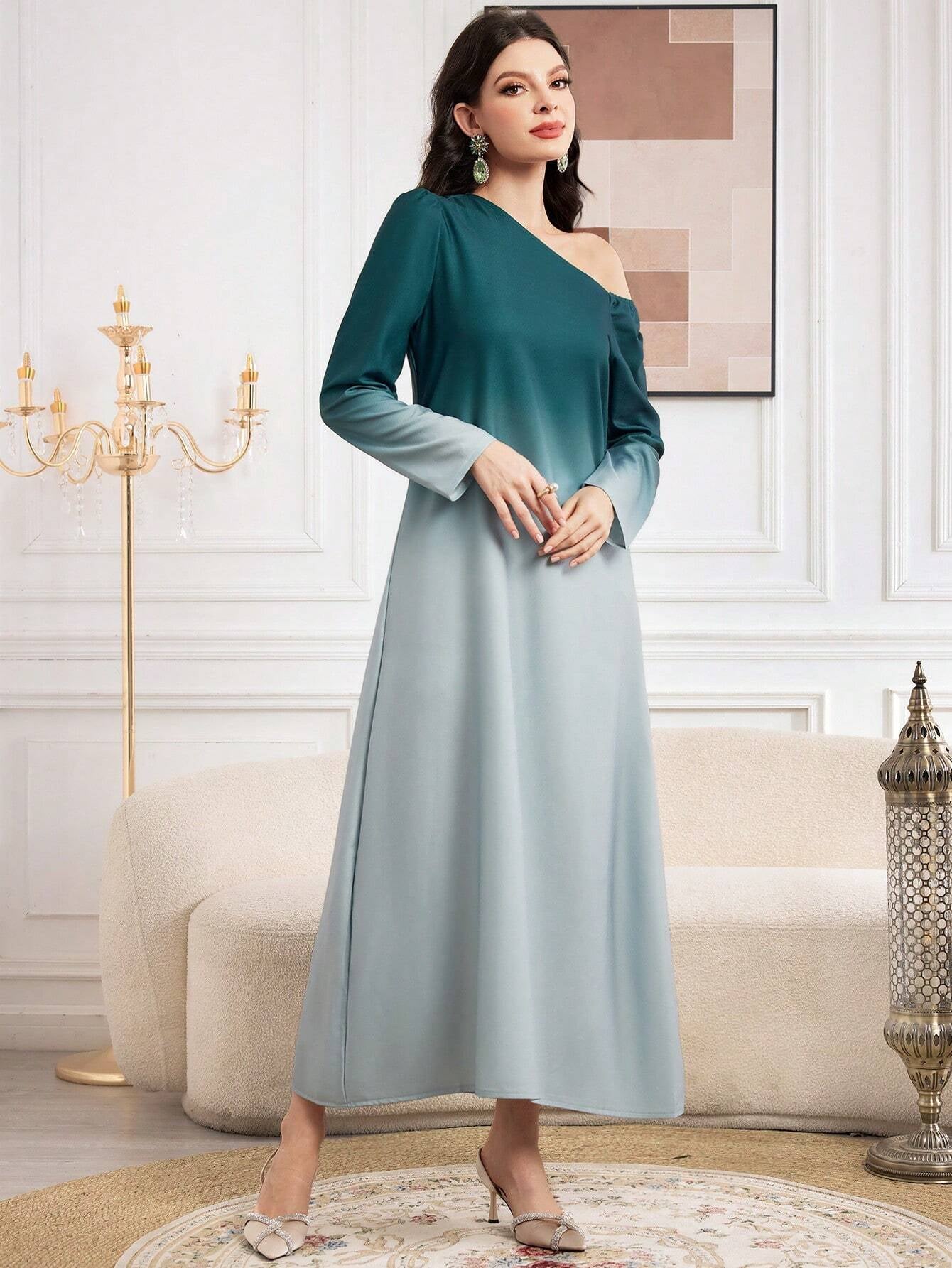 Modely Ombre Oblique Shoulder Women'S Dress