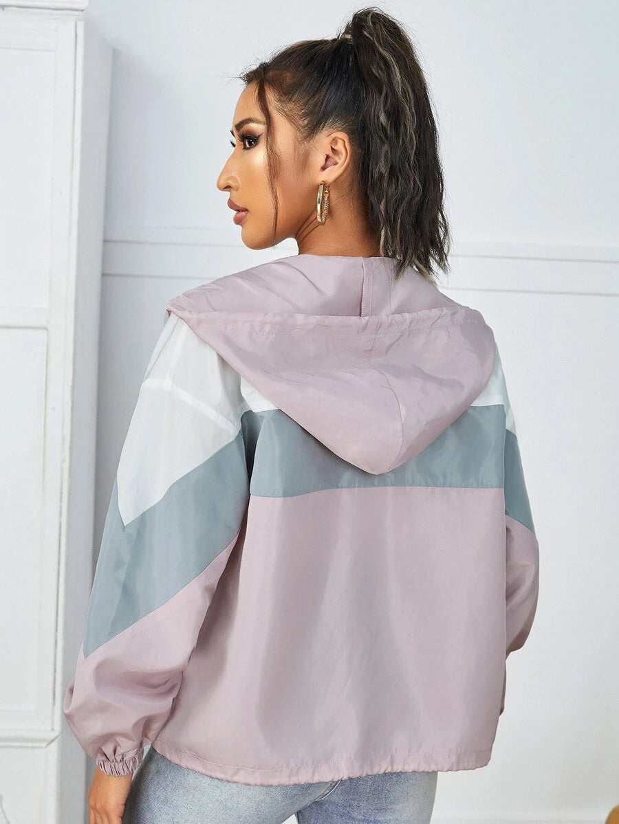 SHEIN PETITE جاكيت نسائي بغطاء رأس وسحاب وأربطة قابلة للسحب