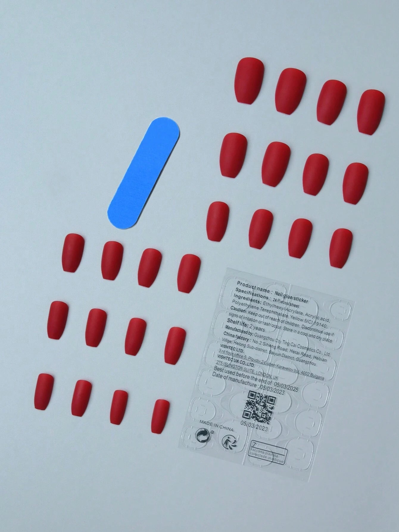 Instantly Upgrade Your Look with 24Pcs Short Coffin Red Matte Solid Fake Nail & 1Sheet Tape & 1Pc Nail File