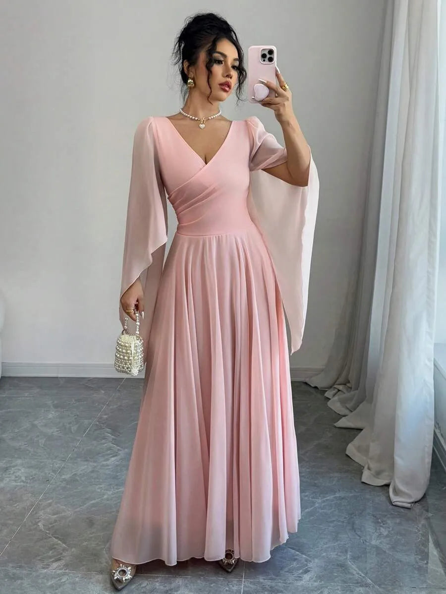 SHEIN Selianne فستان نسائي وخصر مشدود وأكمام منشقة وردي مرجاني