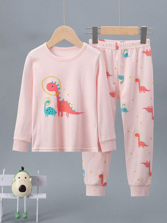 SHEIN طقم بيجاما بنات 2 قطعة بطبعة ديناصور كرتونية