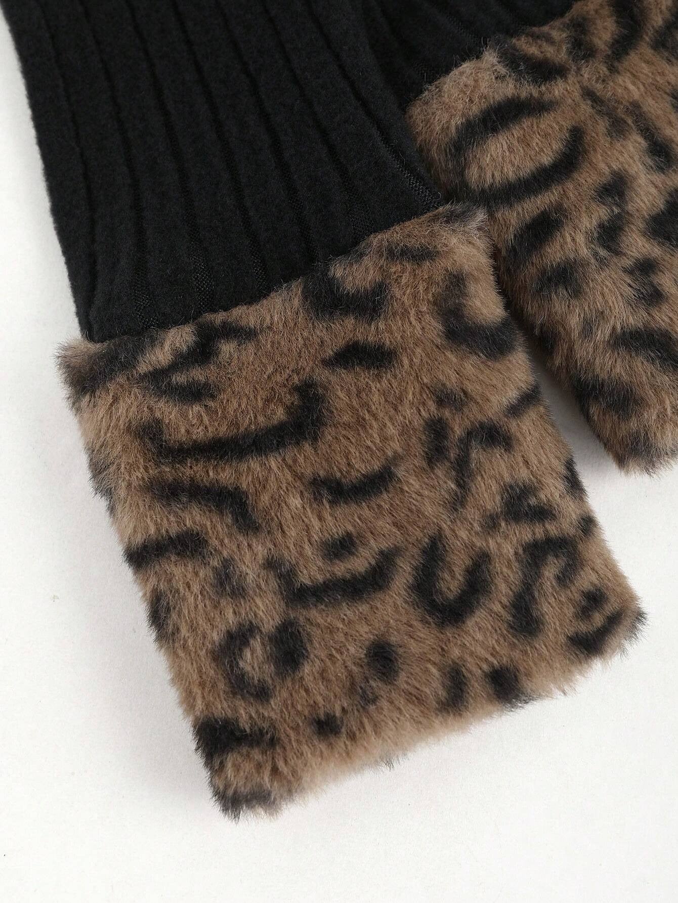 SHEIN Sweetra فستان طويل بطبعة نمر وياقة عالية مبطنة بالفرو