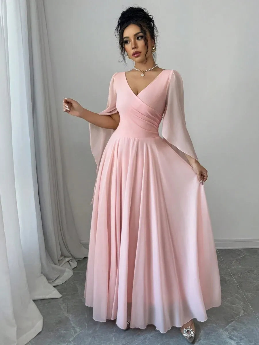 SHEIN Selianne فستان نسائي وخصر مشدود وأكمام منشقة وردي مرجاني