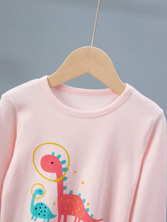 SHEIN طقم بيجاما بنات 2 قطعة بطبعة ديناصور كرتونية