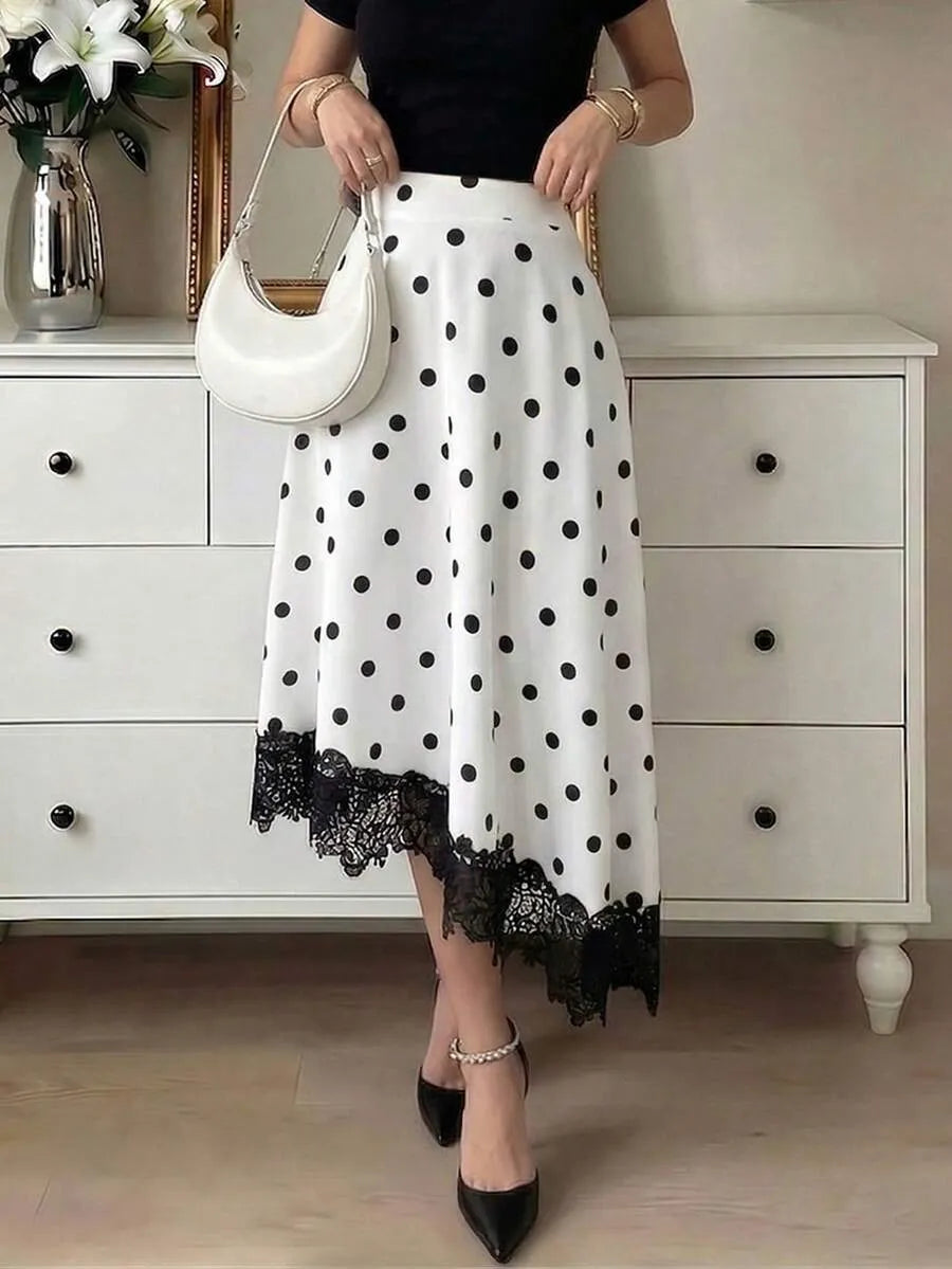 SHEIN Modelyn تنورة أنيقة بنقشة نقاط الحبر والدانتيل
