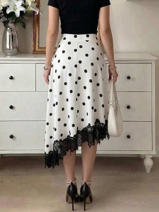 SHEIN Modelyn تنورة أنيقة بنقشة نقاط الحبر والدانتيل